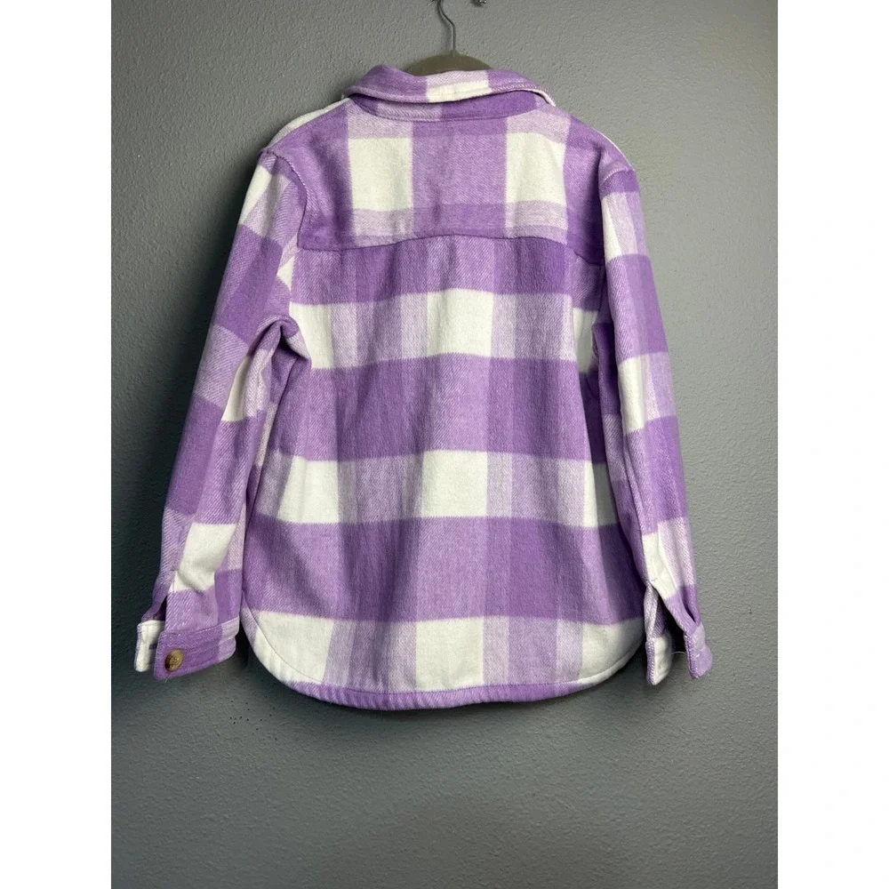 Members Mark Kids Purple Plaid Gorp Shacket Button Front Fleece Jacket XL 14/16